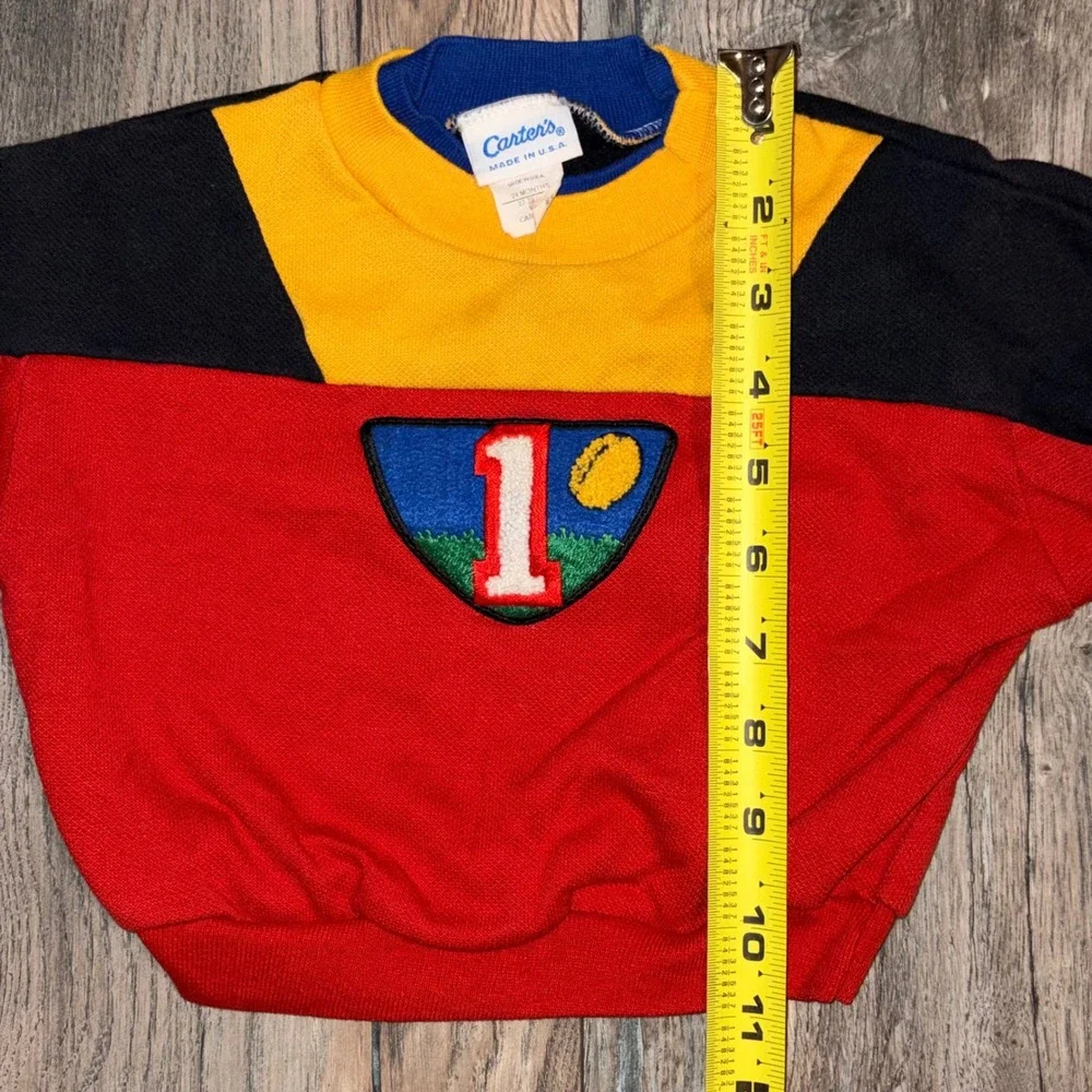 Vintage Carters Toddler Sweatshirt 24M Red Yellow Color Block Football Made USA